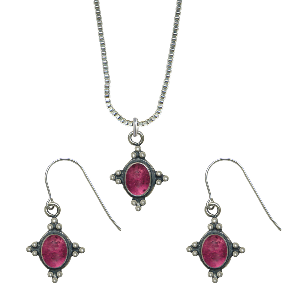 Sterling Silver Petite Necklace Earrings Set Pink Tourmaline